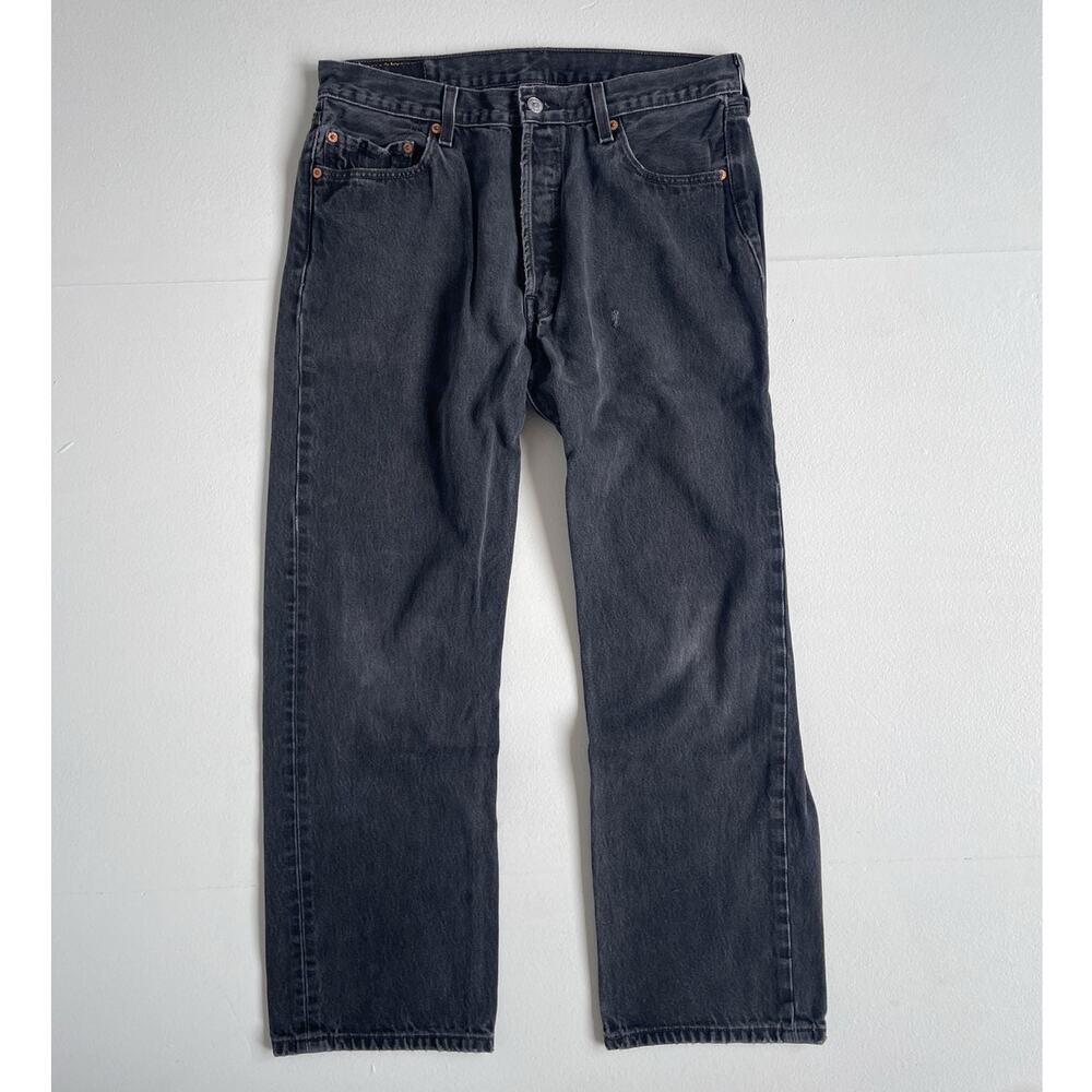Vtg Y2K Levi's 501 Faded Black Straight Leg Jeans / 36W 32L / Button Fly Grunge